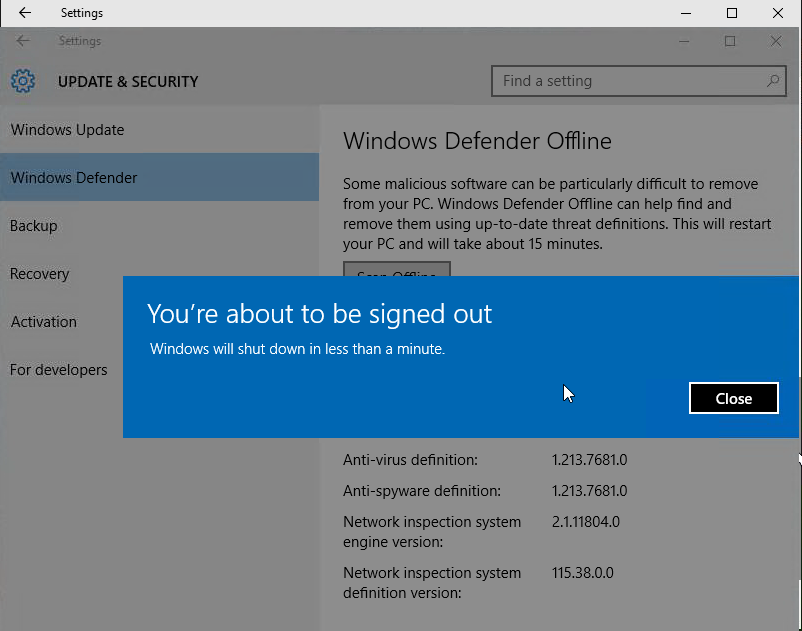 Windows 10 Latest Insider Build has Windows Defender Offline