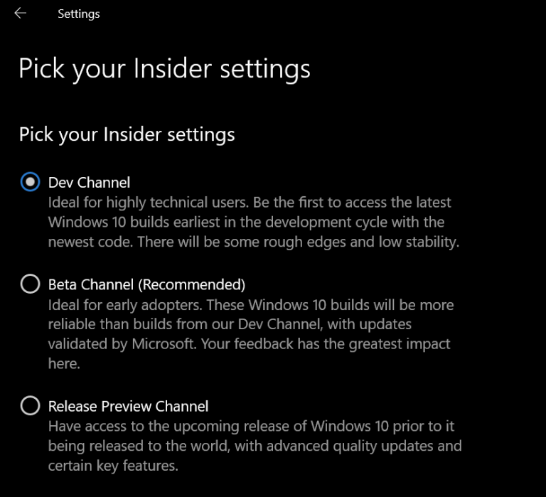 New Insider Channels, Now Showing In Settings TechNine